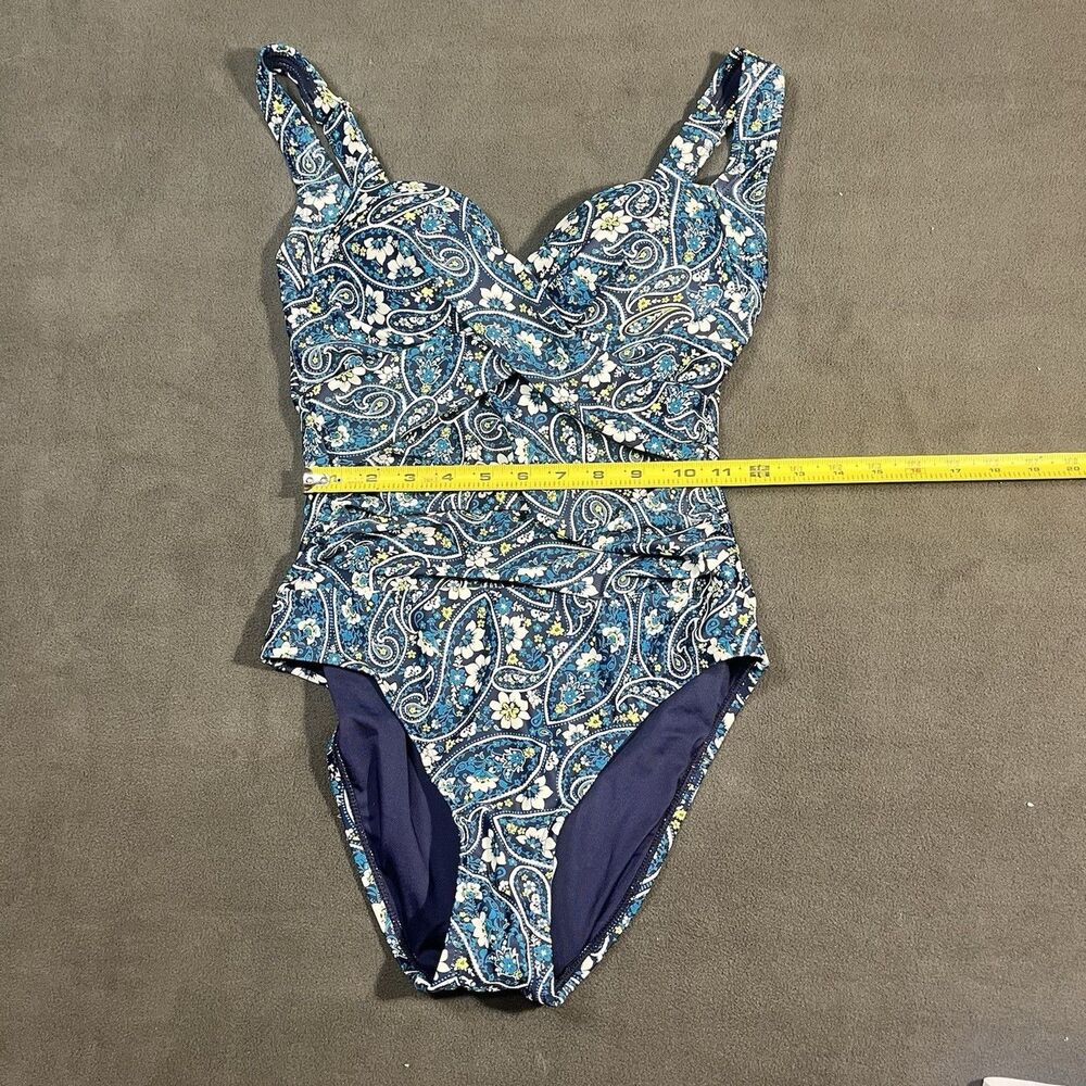 NWT Wave Zone 1 Piece Swimsuit Women's Size Small Blue/White/Yellow Beach Pool - Picture 2 of 10